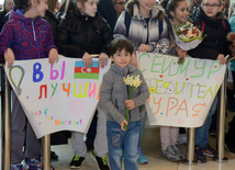 Церемония встречи азербайджанских гимнастов, завоевавших медали на ЧМ в Китае.  Азербайджан, Баку, 31 март, 2016